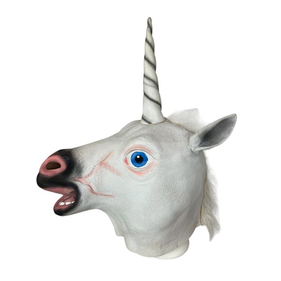 Unicorn Head Deluxe Novelty Mask  Creepy Halloween Costume  Theatre - Picture 1 of 6